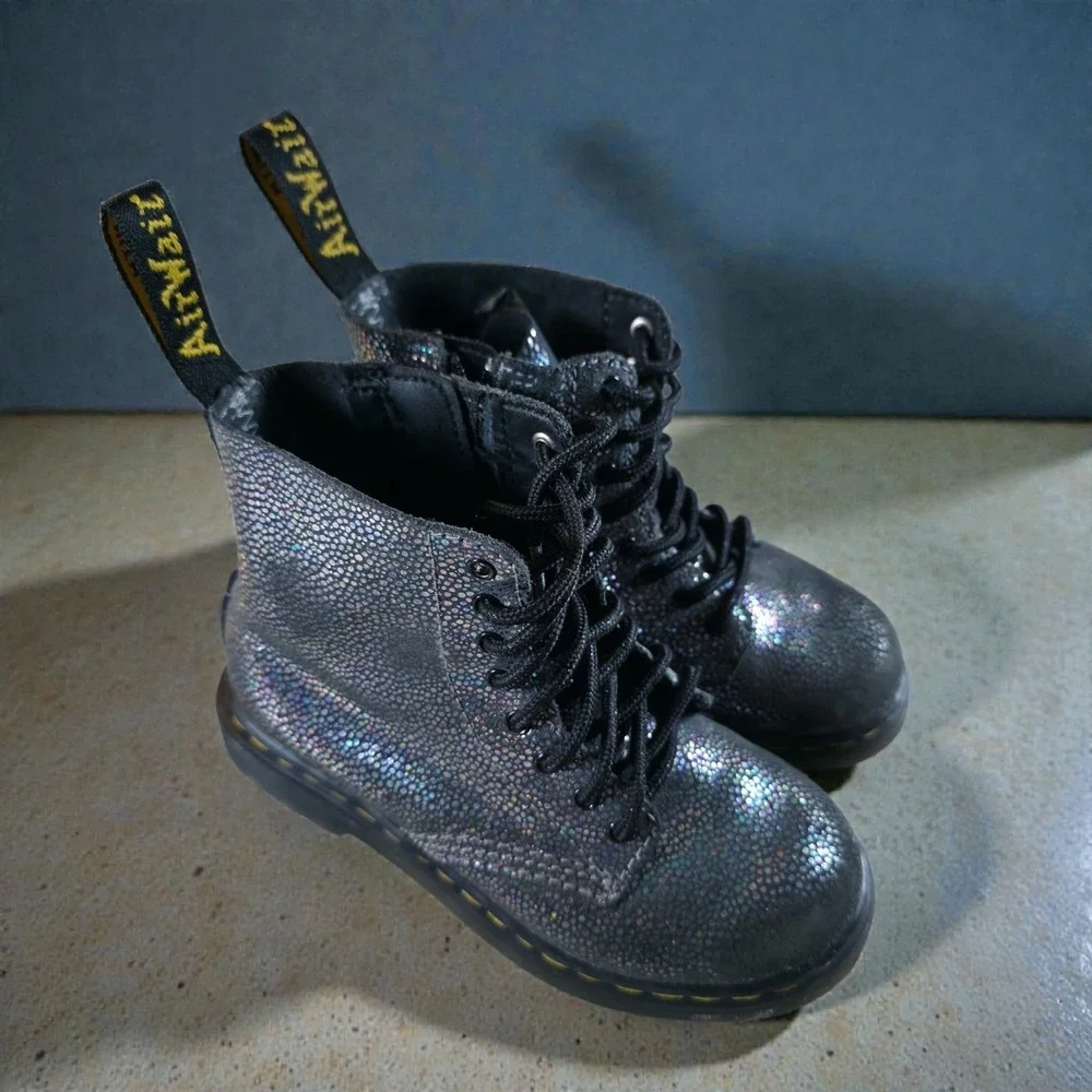 Dr Martens 1460 Pascal Lace Up Side Zip Boot‎ Toddler Size 10 Shimmery Sparkle